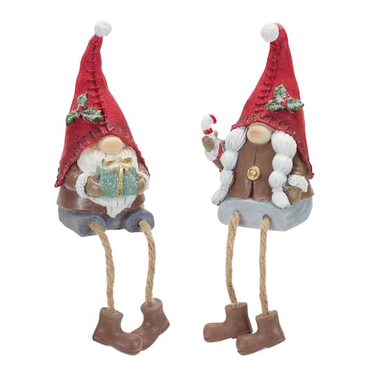 Festive Gnome with Candy Cane & Present Shelf Sitters Set, 8.25" & 8" By Melrose | Michaels®
